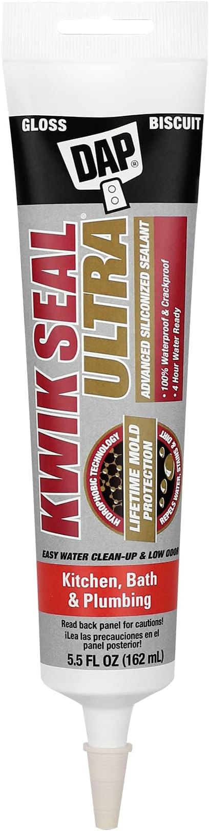 Kwik Seal Ultra Advanced Kitchen and Bath Siliconized Sealant, Biscuit, 5.5 Oz (7079818916)