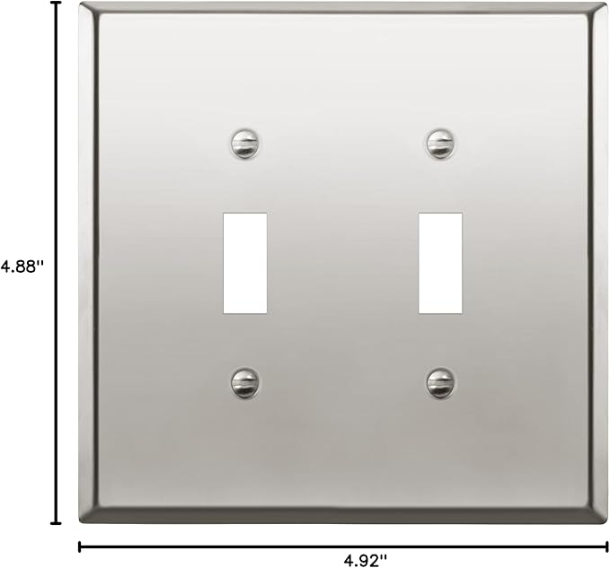 ENERLITES Dual Toggle Light Switch Metal Wall Plate, Stainless Steel Switch Cover, Corrosion Resistant, Mid-Size 2-Gang 4.88" x 4.92", Stainless Steel 201, 7712M-PC, Polished Chrome