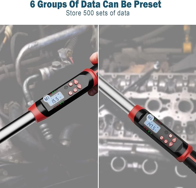 Leolee 1/2-Inch Drive Digital Torque Wrench with Angle, 7.38-147.5 Ft-Lb | 10-200Nm, ±2% Accuracy, Preset Value, Data Storage, Buzzer, LED Flash Notification, for Car Tire, Lug Nuts, Automotive Repair