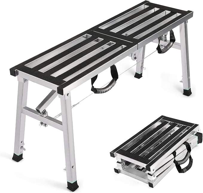 Folding Work Platform 400 Lbs, Height Adjustment 19-27"(H), Portable Steel Step Ladder Stool, Perfect for RV Cleaning, Home Painting and Reaching High Places