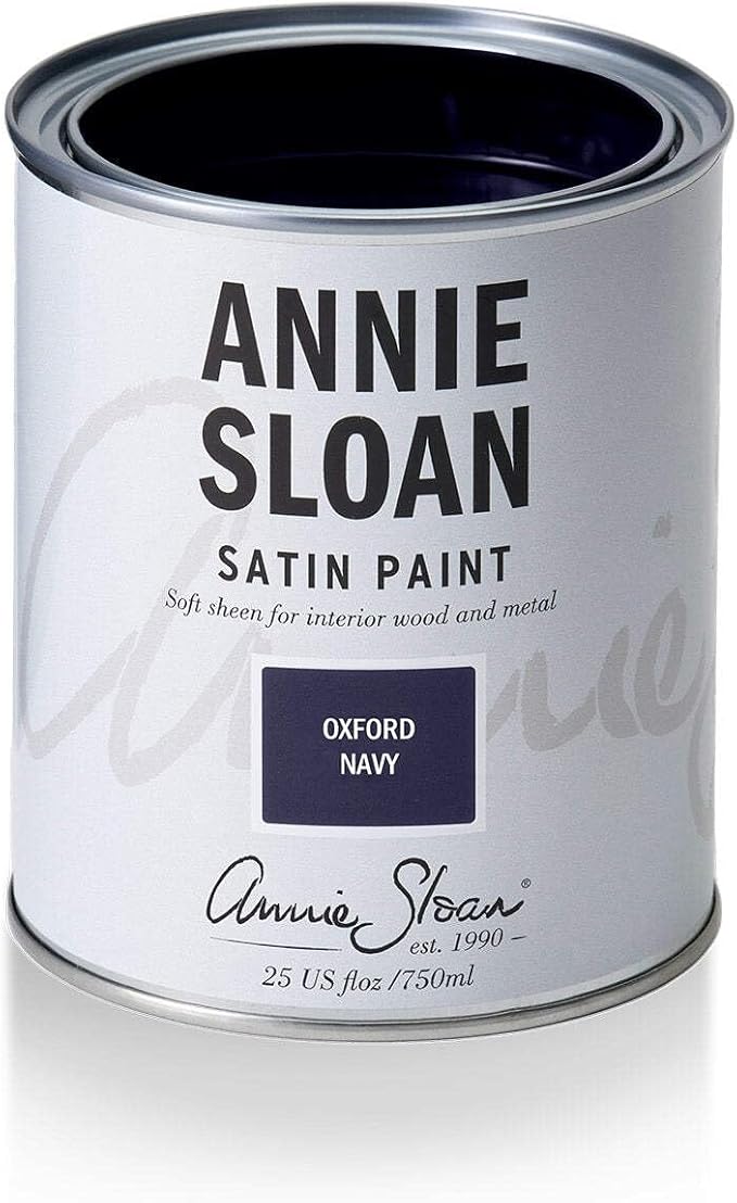 Annie Sloan Satin Paint (Oxford Navy, 25 Fl Oz/750 mL). Soft sheen for interior wood and metal. Self-leveling, all-in-one paint with no wax or lacquer required.