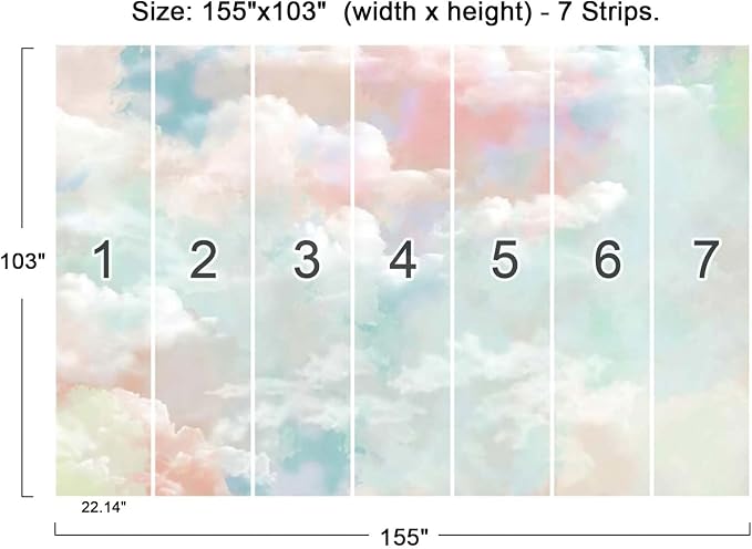 Wall Mural - 3D Wallpaper Decoration, Pink Clouds, 155" x 103" (Not Self-Adhesive)