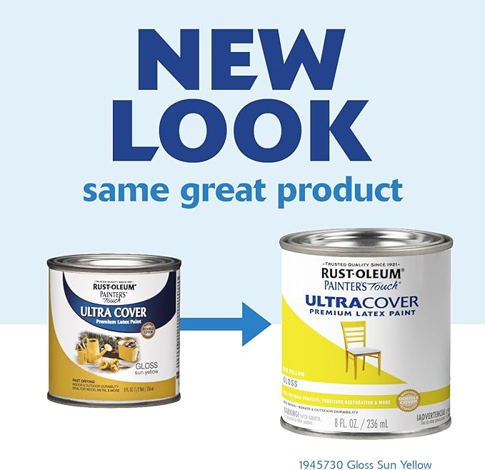 Rust-Oleum 1945730 Painter's Touch Latex Paint, Half Pint, Gloss Sun Yellow, 8 Fl Oz (Pack of 1)