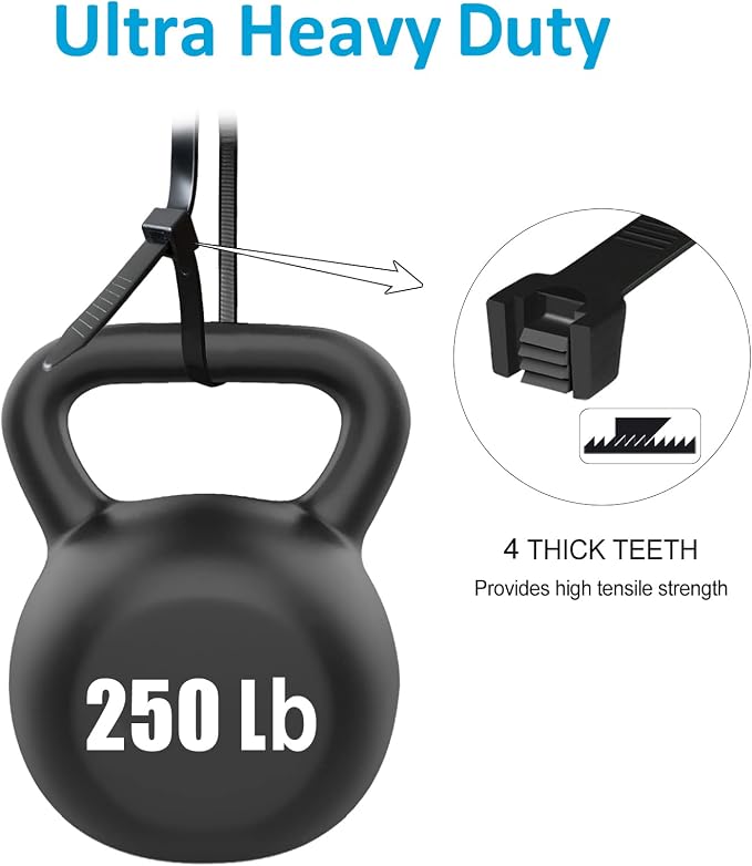 Large Zip Ties Heavy Duty Outdoor 48 inch (125 Pack), Heavy Duty Zip Ties 250 lbs, Black, LOCKLOCK