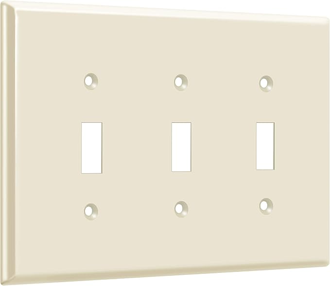 ENERLITES Triple Light Switch Wall Plate, Toggle Switch Plate, Gloss Finish, 3-Gang Mid-Size 4.88" x 6.77", Unbreakable Polycarbonate Thermoplastic, UL Listed, 8813M-LA, Light Almond