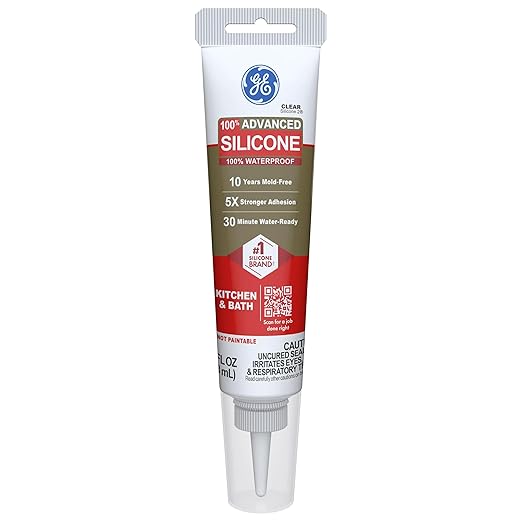 GE Advanced Silicone Caulk for Kitchen & Bathroom, Clear, 2.8 fl oz Tube, 12 Pack - 100% Waterproof Silicone Sealant, 5X Stronger Adhesion, Shrink & Crack Proof