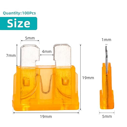 100Pcs 5 Amp Fuses Stanbdard Fuse, 5A Car Fuse Blade for Automotive, Truck, Boat, Motorcycle