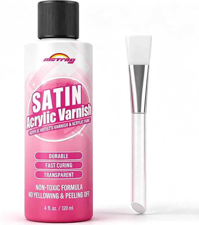 Satin Varnish for Acrylic Painting, Satin & Semi-Gloss Acrylic Varnish, Non-Yellowing, Non-Toxic, Anti-Crazing, Satin Finish, Clear Coat for Artwork, for Pro, Hobby Artists