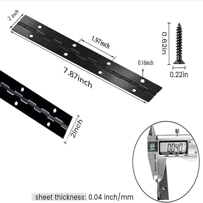 DRENIS 8 Inch 304 Black Stainless Steel Heavy Duty Continuous Piano Hinges, 0.05" Thickness 2" Open Width Folding Furniture Hinges with Screws for Cabinet Door Box DIY Projects (2 Pack)