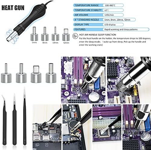 2 IN 1 750W LED Digital Soldering Station Hot Air Gun Rework Station Electric Soldering Iron For Phone PCB IC SMD BGA Welding SET 110V (8588D SET1)