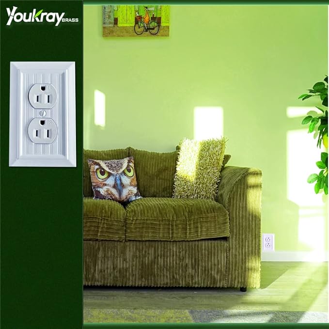Pure White Classic Beadboard Wall Plates,Light Switch Covers,Electrical Outlet Covers, Switch Plates of Various Combination, Nature Bamboo Fiber Wall plate (1 Gang Duplex 4 Pack)