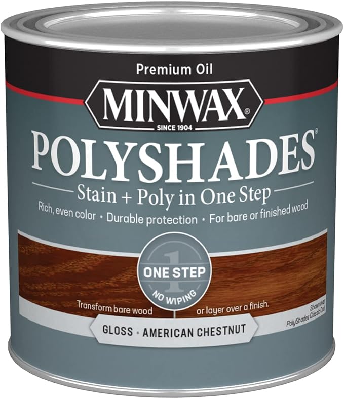 Minwax PolyShades Wood Stain + Polyurethane Finish – ½ Pint, American Chestnut, Gloss