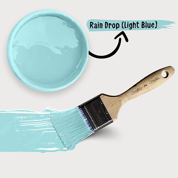 Chalky Chicks All-in-One Chalk Paint for Furniture or Cabinet - 8 Fl Oz - Matte Finish Rain Drop (Light Blue) for Metal, Wood Furniture Paint - No Sanding All-in-One for Home Decor & Crafts, USA Made