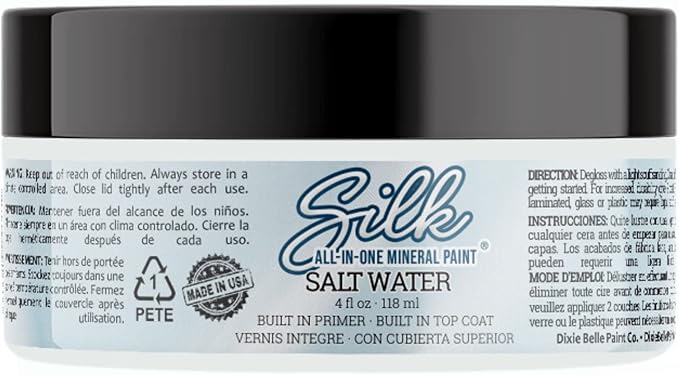 Dixie Belle Silk All-in-One Mineral Paint - Salt Water (4oz) - Off-White Water Based Built-In Primer + Topcoat for Wood + Metal - Durable Furniture Paint - Low Reflective Finish