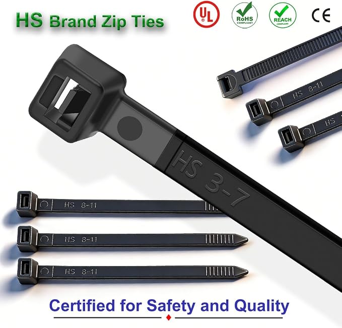 HS 14 Inch Plastic Wire Zip Ties UV Resistant for Fencing Camping Outdoor Purpose 100pcs,50 LBS Strength Heavy Duty Long Cable Tie Wraps 14" Black