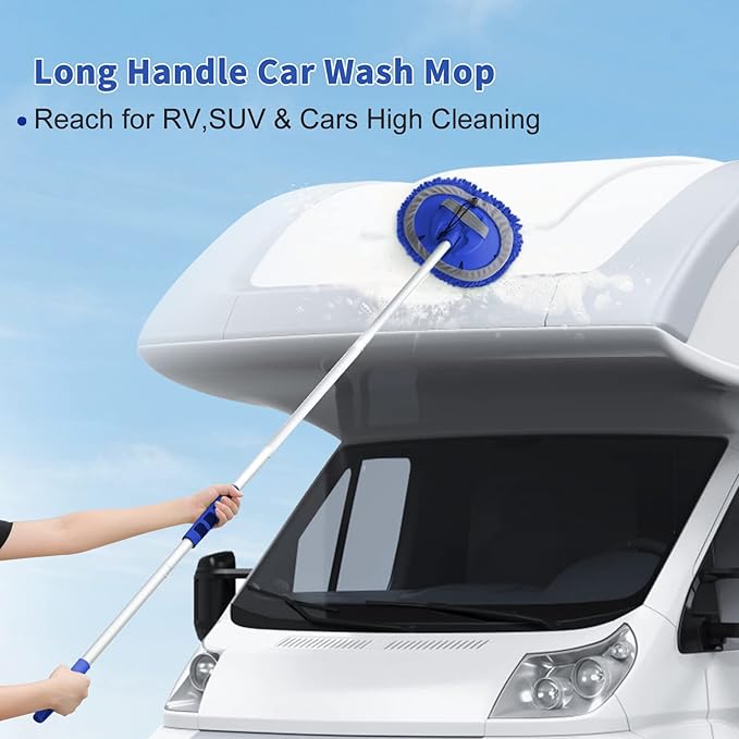 Wontolf 62'' Car Wash Brush Kit with Long Handle, Chenille Microfiber Car Wash Mop Mitt Scratch-Free Car Detailing Cleaning Brush Care Kit Car Cleaning Supplies for Cars RV Truck Boat