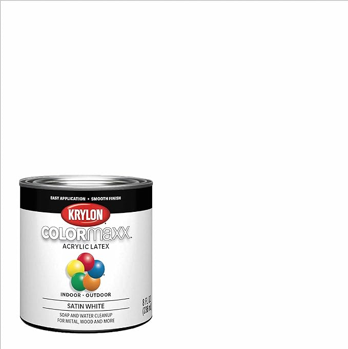 Krylon K05615007 COLORmaxx Acrylic Latex Brush On Paint for Indoor/Outdoor Use, ½ Pint, Satin White