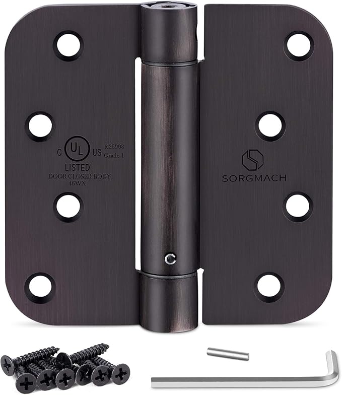 Self Closing Hinge Oil Rubbed Bronze Auto Close Hardware Hinge Outlet Adjustable Spring Hinges Door Closer Hinge 5/8" Radius Corner for Commercial Grade Self-Closing, UL Listed 3 Pack