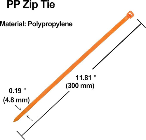 11" Polypropylene Zip Tie, PP Zip Ties,Orange Acid and Alkali Resistant Plastic Cable Tie used for Aquaculture,Floating Solar Panels,Marine Applications (Pack of 100)