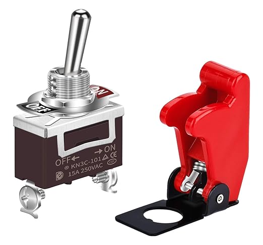 DaierTek Safety Cover Toggle Switch Guard ON Off Red Aircraft Covered 20A 12V Toggle Rocker Switch 120V AC 12 Volt DC Heavy Duty 2 Pin SPST for Car Truck Automotive