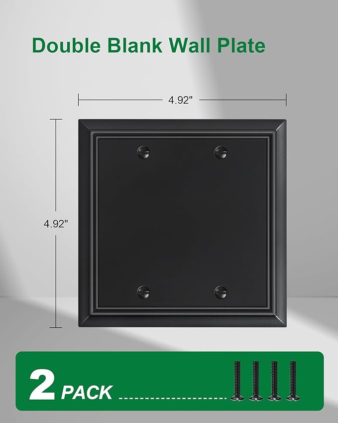 2-Pack Double Blank Wall Plate, Durable Natural Bamboo Fiber Wall Plate Cover,Black 1 Gang Wall Plate for Unused Outlets/Switches