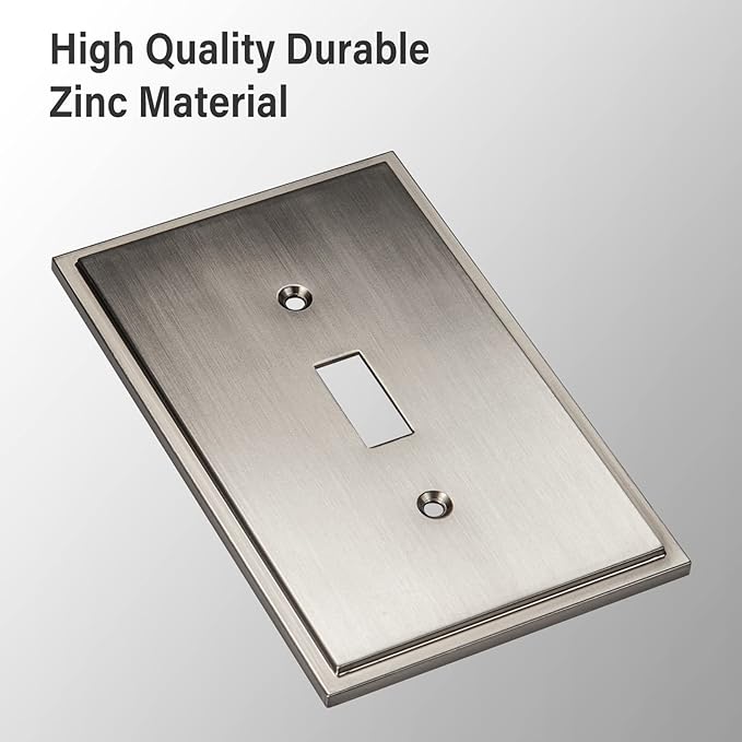 Henne Bery Soft Modern Decorative Wall Plate Switch Plate Outlet Cover (Single Toggle 3PK, Satin Nickel)