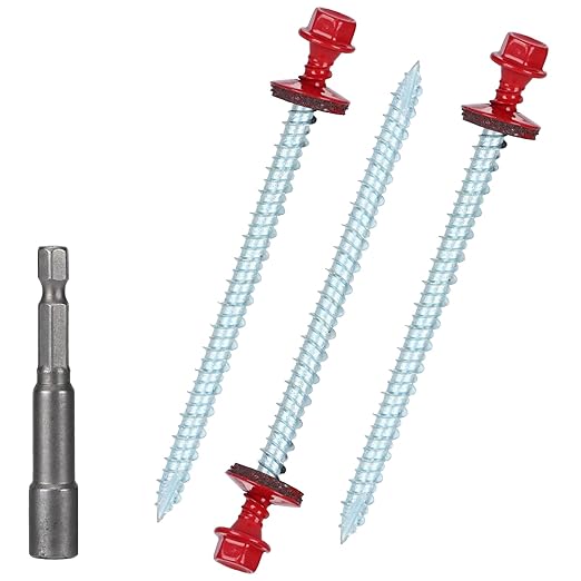 Metal Roofing Screws 10 x 3 inch, Red Hex Head Sheet Metal Roof Screw with EPDM Washer for Corrugated Roofing (250Pcs)