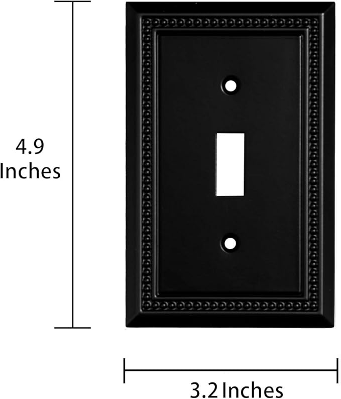 Henne Bery Sunken Pearls Heavy Duty Decorative Wall Plate Switch Plate Outlet Cover, Durable Solid Zinc Alloy (Single Toggle 2PK, Matte Black)