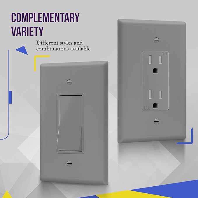 ENERLITES Decorator Light Switch or Receptacle Outlet Wall Plate, Gloss Finish, Oversized 1-Gang 5.5" x 3.5", Unbreakable Polycarbonate Thermoplastic, UL Listed, 8831O-GY, Gray