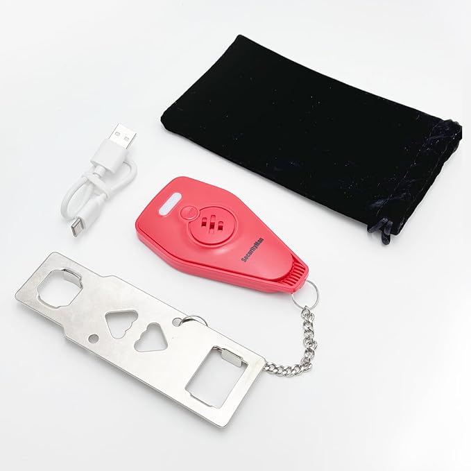 Securityman Portable Door Lock with Alarm | Hotel Door Locks for Travelers Security | Loud 130dB Door Security Device for Hotel Room, Apartment Home, & Travel Safety Inside for Women Children - Red