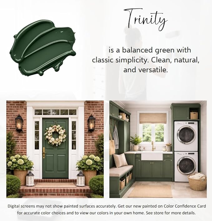 ALL-IN-ONE Paint by Heirloom Traditions, Trinity (Green), Quart - Durable cabinet and furniture paint. Built in primer and top coat, no sanding needed. Includes our 30 featured color card.