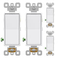AIDA 4 Pack 4 Way Rocker Decora Light Switch, 15 Amp Self-grounding Electrical Light Switches, Residential Grade, UL Listed, Glossy White