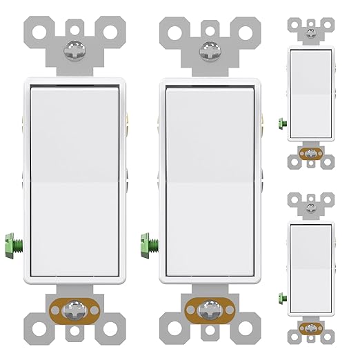 AIDA 4 Pack 4 Way Rocker Decora Light Switch, 15 Amp Self-grounding Electrical Light Switches, Residential Grade, UL Listed, Glossy White