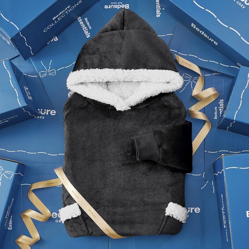 Bedsure Wearable Blanket Hoodie, Cozy Long Hooded Blanket Sweatshirt as Mothers Day Hoodie Gifts for Mom Women, Small, Charcoal