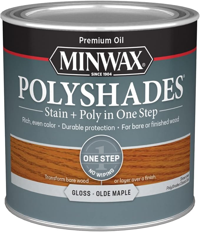 Minwax PolyShades Wood Stain + Polyurethane Finish – ½ Pint, Olde Maple, Gloss