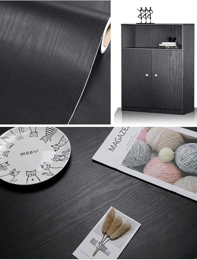 tiltil Black Wood Peel and Stick Wallpaper Wood Contact Paper 24" × 197" | Self-Adhesive Wallpaper Removable Waterproof Wall Paper Vinyl for Countertop Furniture Kitchen Countertop Easy to Clean