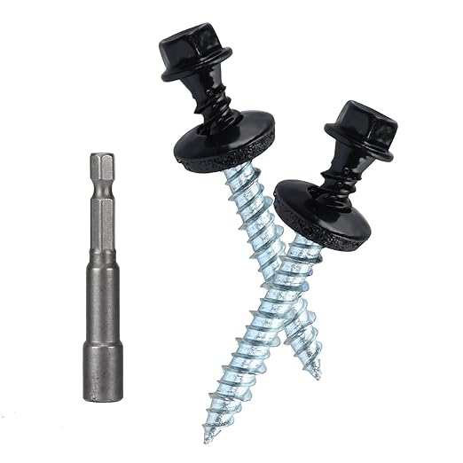 Metal Roofing Screws 10 x 1-1/2 inch, Black Hex Head Sheet Metal Roof Screw with EPDM Washer for Corrugated Roofing (250Pcs)