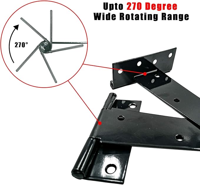 HLMOptimo Heavy Duty T Hinge Tee T Strap Shed Gate Barn Fence Door Hinge Wrought Rustproof All Size Black (2 pcs, 4 inch)