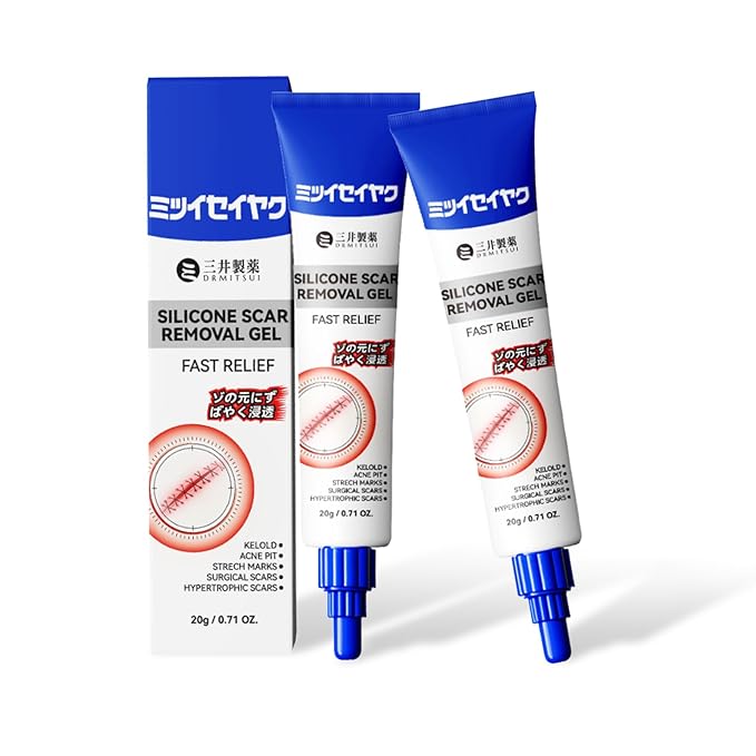 DRMITSUI Silicone Scar Gel for Old and New Scars, Scar Treatment for Acne Surgical Burn and Stretch Marks, Medical Grade Silicone Scar Gel, Fast Absorbing, 20g 0.71oz (Pack of 2)