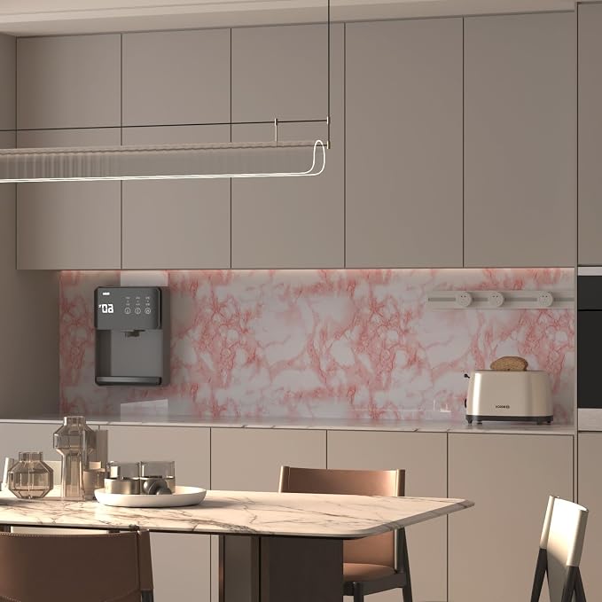 BAYYA Extra Wide Marble Contact Paper Granite Peel and Stick Wallpaper Pink Glossy 48x197 inch Countertop Contact Paper for Kitchen Bathroom Self-Adhesive Waterproof Decorative Film Marble Vinyl Wrap
