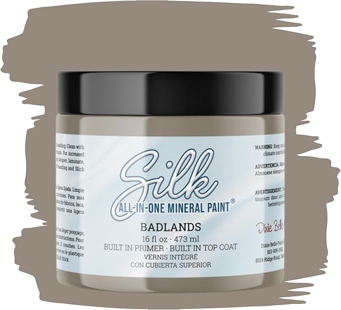 Dixie Belle Silk All-in-One Mineral Paint - Badlands (16oz) - All-in-One Water Based Primer + Topcoat - Durable Furniture Paint - Low Reflective Finish