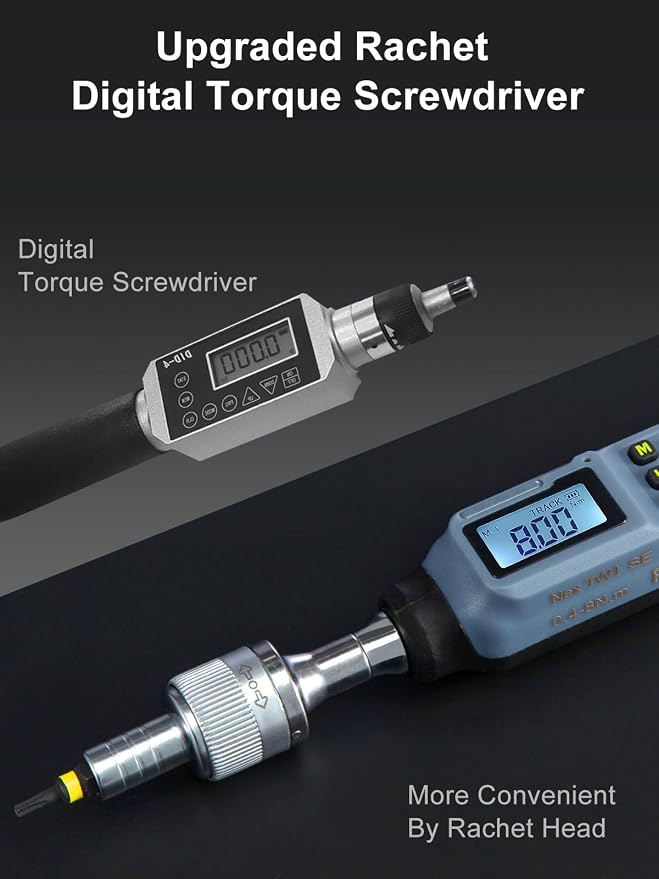 GROWNEER Upgraded Digital Torque Screwdriver, 3.5-70.8 In-lbs/0.4-8 Nm, 1/4'' Drive Inch Pound Rachet Torque Screwdriver Electrician with Buzzer & LED Indicator, Torque Wrench Screwdriver Set