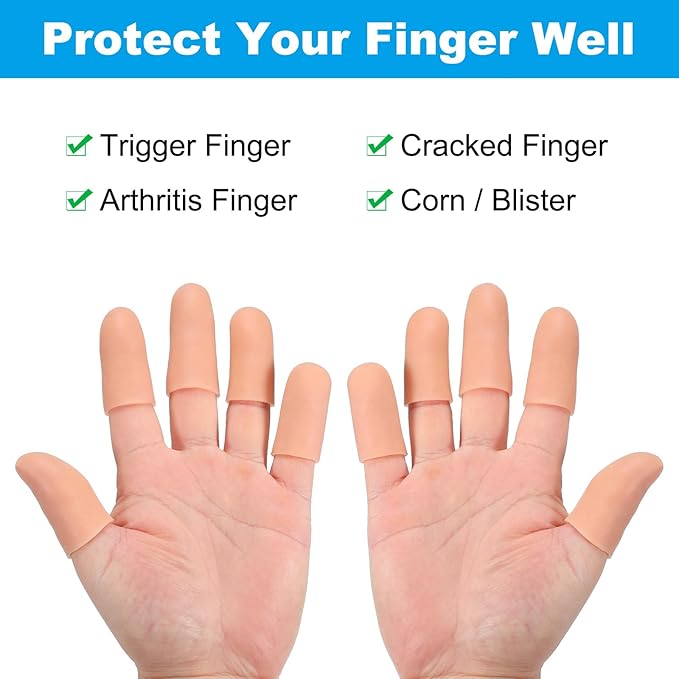 PATIKIL Finger Sleeve Protectors, 20pcs Silicone Finger Cots Cover Cap Thumb Guard Gel Finger Protection for Repair, Sports, 1.6"x0.8" Skin Color