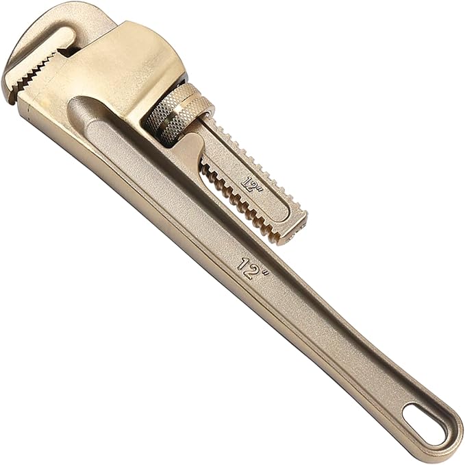 WEDO Non-Sparking Pipe Wrench 16”Spark-Free Straight Plumbing Wrench No Spark Safety Adjustable Spanner Length 450mm,Opening Max 60mm,Aluminum Bronze DIN/BAM/FM Standard