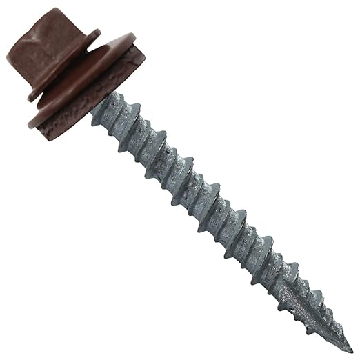 10 x 1-1/2" Brown Metal Roofing Screws - Hex Washer Head- Self-Starting/Tapping - EPDM Washer. 1 x 250 Count Bag - 250 Screws