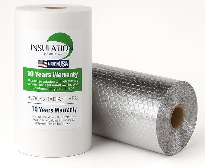 INSULATION MARKETPLACE - 16" x50ft Bubble Core Double Reflective Insulation roll, Thermal Shield, Duct, Garage, Wall, Attic, Pole Barn, Shed, Metal Building, RV Window Insulation, White / Foil