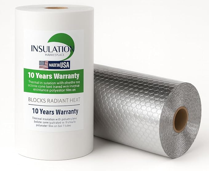 INSULATION MARKETPLACE - 24" x50ft Bubble Core Double Reflective Insulation roll, Thermal Shield, Duct, Garage, Wall, Attic, Pole Barn, Shed, Metal Building, RV Window Insulation, White / Foil