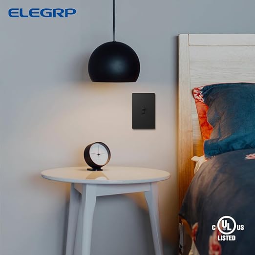 ELEGRP 3 Way Glossy Toggle Light Switch with Matte Mid Screwless Matte Plate, 15A 120V, Quiet Switch, In Wall On/Off, Self-Grounding, Residential Grade, UL (5 Pack, Black)