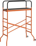 HOMCOM 4-Step Steel 4.6 x 2 x 6 ft. Scaffold 2 Wheels Free Moving for Indoor & Outdoor Decoration Anti-Skid, 440 Pound Capacity, Orange