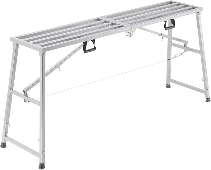 VEVOR Work Platform, 71"x 15" Portable Scaffolding Platform, Folding Steel Step Ladder Adjustable Height 35.4”-59.1”, 800 lbs Load Capacity, Non-Slip Drywall Painting Stool for Cleaning &Washing
